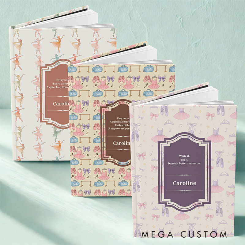 Personalized A5 Ballet Pattern Hardcover Journal Custom Ballerina Notebook Choreography Studio Dancer Gift Recital or Team Gift for Ballerinas