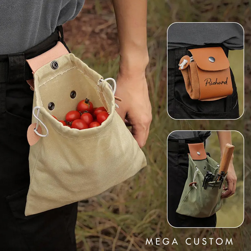 Personalization Foraging Bag Leather Bushcraft Hiking Belt Baggathering Bag Fruit Picking Bag Camping Gear Gift for Gardener