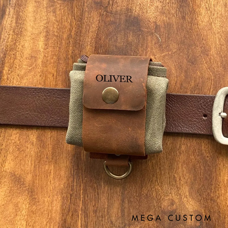 Personalized Leather Foraging Pouch Custom Outdoor Adventurers Bag Foldable Hiking Belt Bag Gift for Outdoor