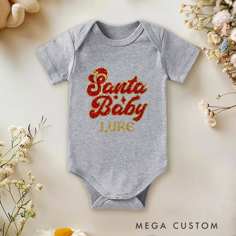 Personalized Christmas Santa Baby Onesie With Your Name Baby Christmas Gift
