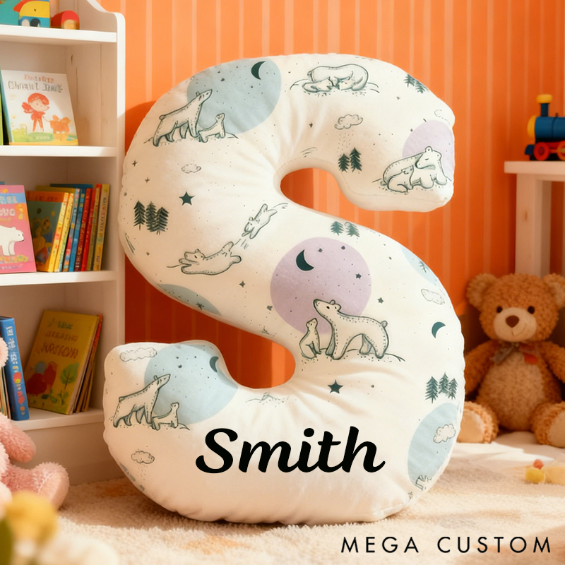 Personalized Graphic 3D Print 26 Letters Polar Bear Family Pillow Special Family Gift with Custom Name Design