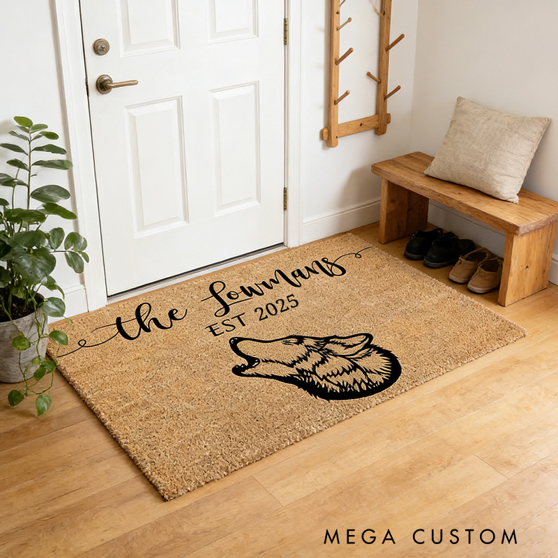 Personalized Welcome Mat Howling Wolf Design Doormat Wolf Welcome Mat Wildlife Lovers Gift