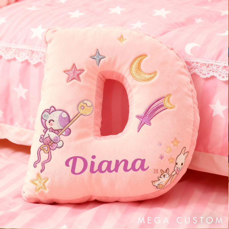 Personalized Graphic 3D 26 Letters Pink Bunny Family Pillow Special Family Gift  with Custom Name Design