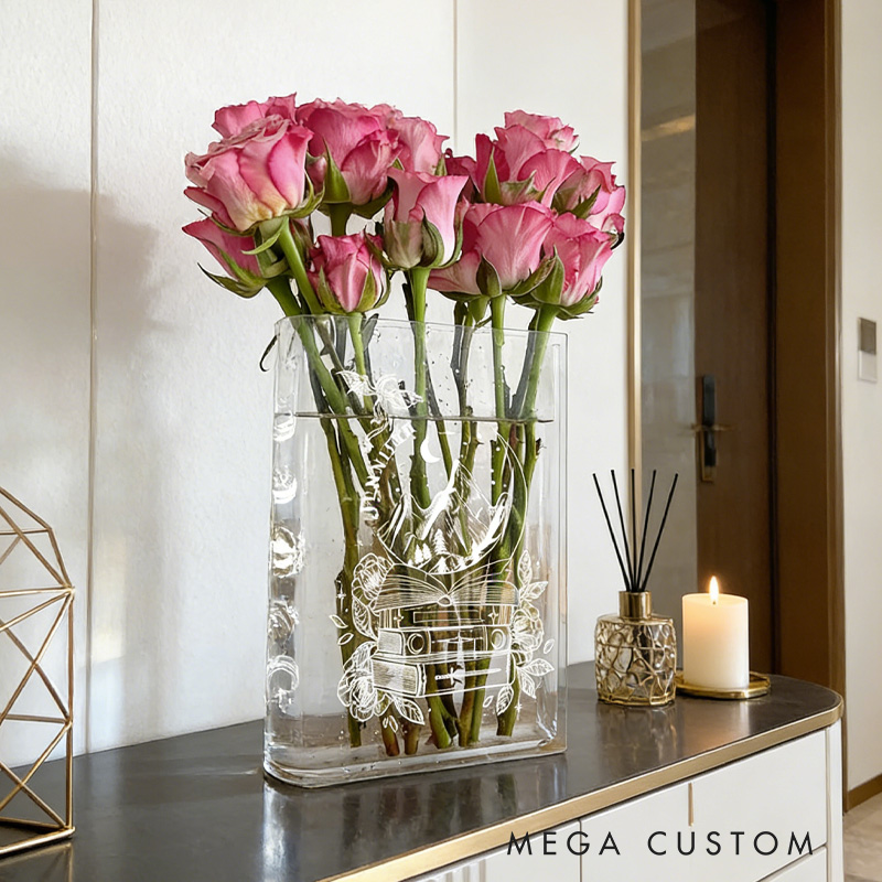 Personalized Dragon Book Vase Floral Acrylic Book Vase with Name Floral Bookshelf Vase Gift for Librarians Book Lovers Reader Bookish