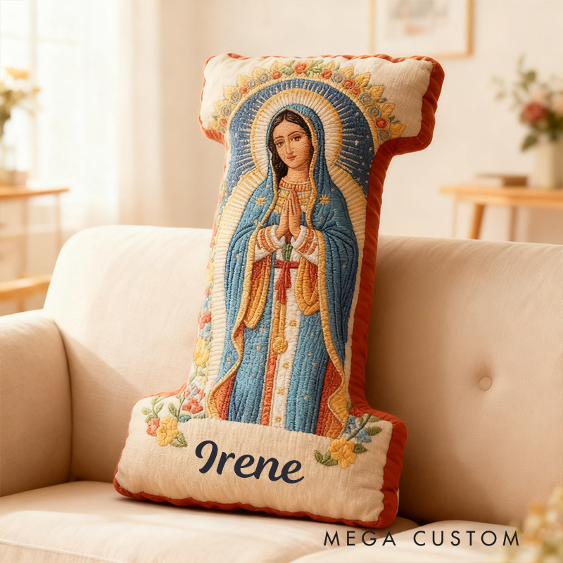 Personalized Virgin Mary Letter Pillow with Custom Name Faith Christian Home Decor Catholic Gift for Her Vibrant Floral Graphic 3D Print Pillow 