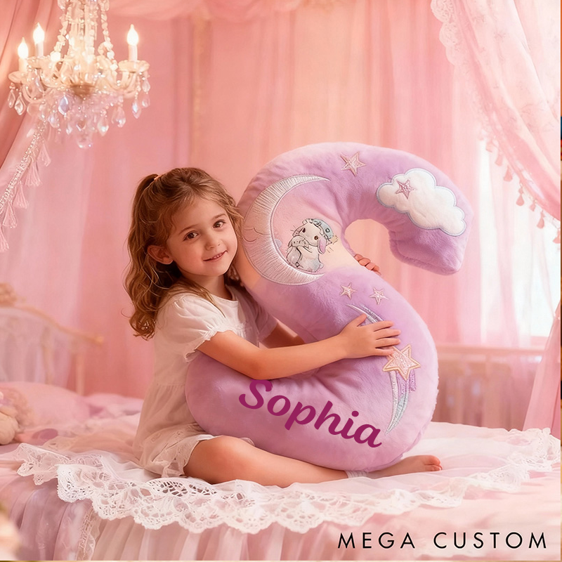 Personalized Graphic 3D 26 Letters Purple Bunny Family Pillow Special Family Gift  with Custom Name Design