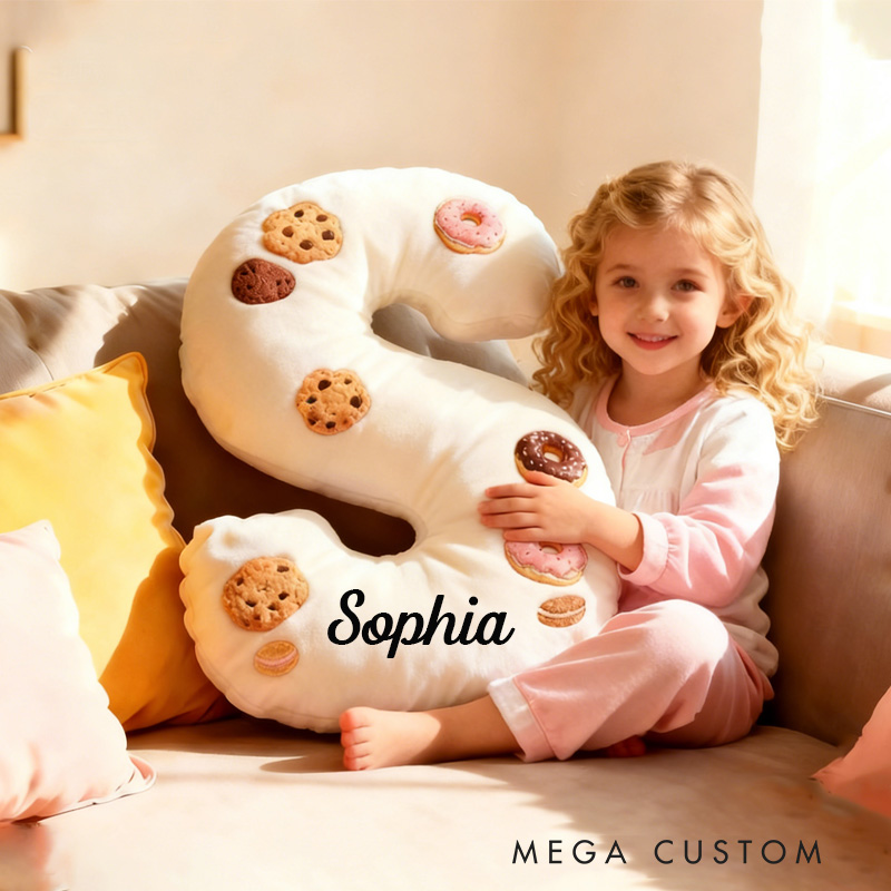 Personalized Cookie Macron Alphabet Throw Pillow Graphic 3D Print Donut Letter Pillow with Name for Kids Baker Birthday Gift