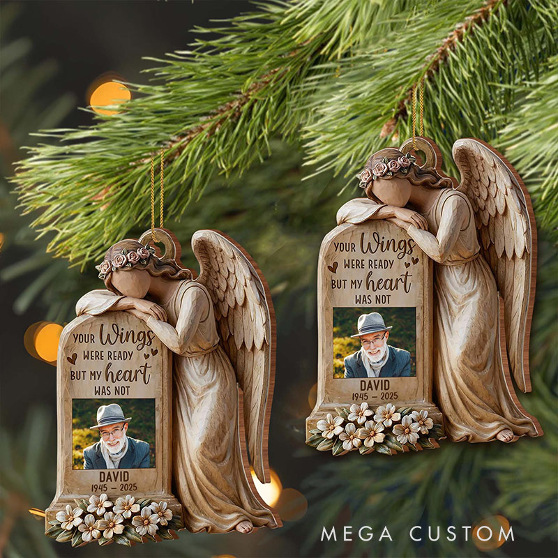 Personalized Wood Ornament Your Wings Were Ready But My Heart Was Not Angel Ornament 3D Effect Remembrance Gift for Family