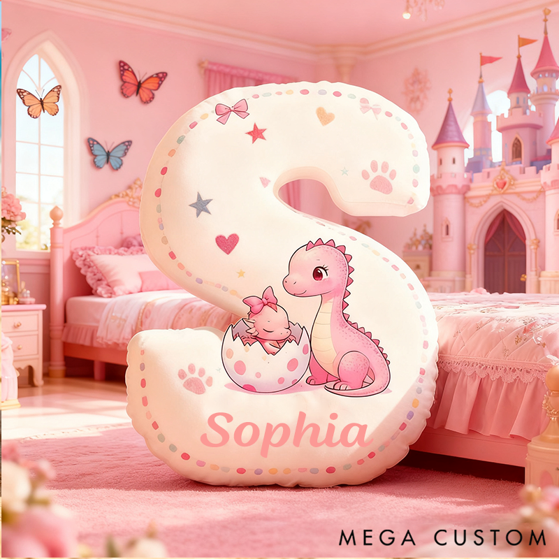 Personalized Graphic 3D 26 Letters Pink Dinosaur Family Pillow Special Family Gift with Custom Name Design