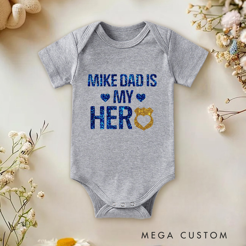 Personalized Daddy Is My Hero Baby Girl Police Daddy Baby Onesie Father's Day Gift