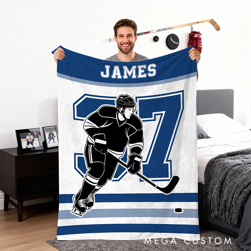 Personalized Ice Hockey Blanket with Custom Name and Number Design
