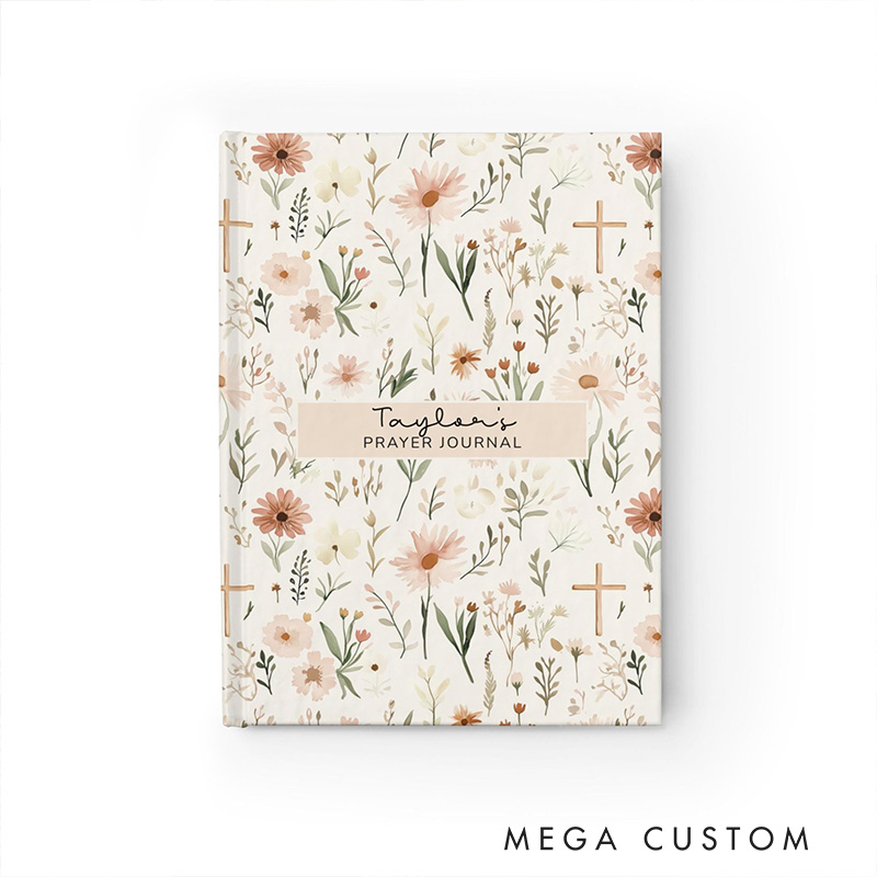 Personalized Floral Cross A5 Prayer Journal Notebook with Custom Name for Her Bible Scripture Study Journal Religious Gift for Women Gift for Catholic