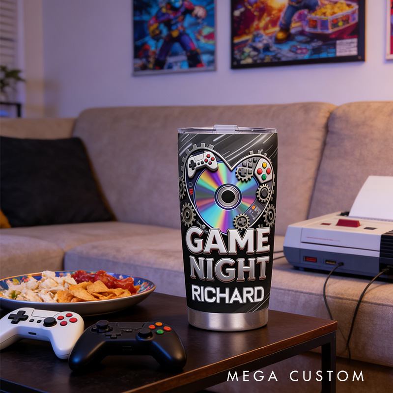 Personalized 2D Flat Game Night 20oz Tumbler Gamer Stainless Steel Tumbler Player Controller Video Game Tumbler Gamer Gift