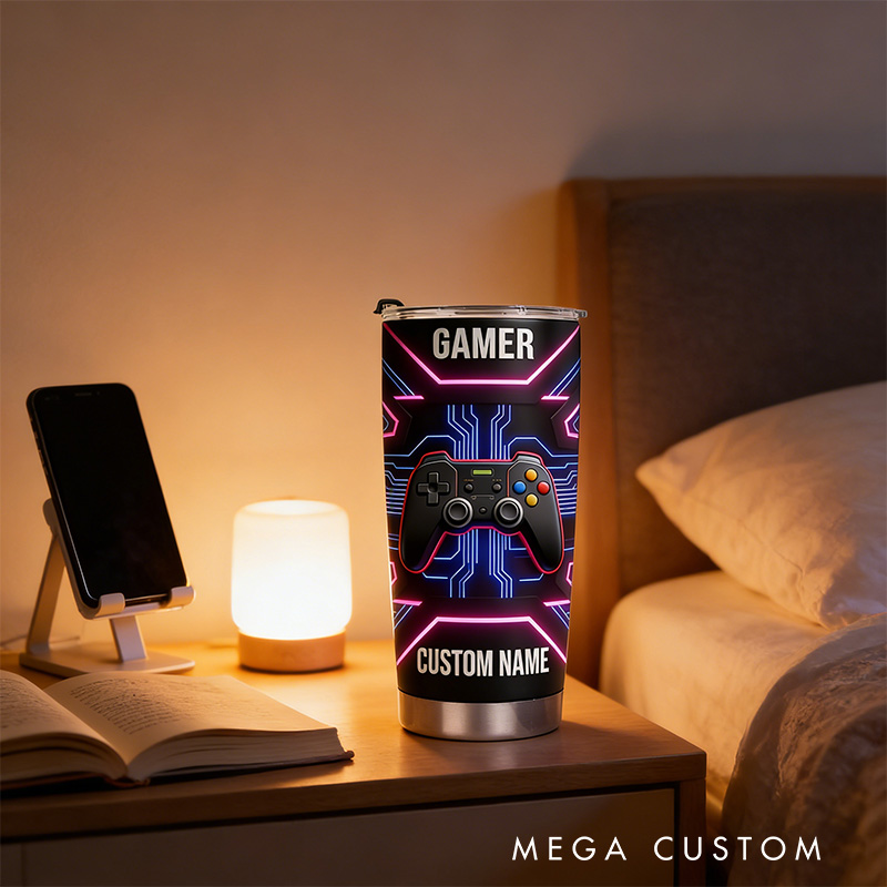 Personalized 2D Flat Cyber Gamer 20oz Tumbler Gamer Stainless Steel Tumbler Player Controller Video Game Tumbler Gamer Gift