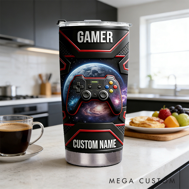 Personalized 2D Flat Cosmos 20oz Tumbler Gamer Stainless Steel Tumbler Player Controller Video Game Tumbler Gamer Gift