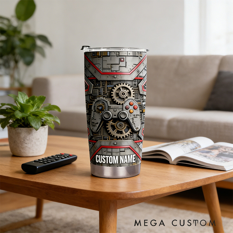 Personalized 2D Flat Controller Machine 20oz Tumbler Gamer Stainless Steel Tumbler Player Controller Video Game Tumbler Gamer Gift