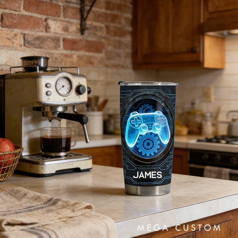 Personalized 2D Flat Cyber Controller Machine 20oz Tumbler Gamer Stainless Steel Tumbler Player Controller Video Game Tumbler Gamer Gift