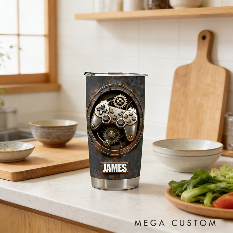 Personalized 2D Flat Rusty Controller 20oz Tumbler Gamer Stainless Steel Tumbler Player Controller Video Game Tumbler Gamer Gift