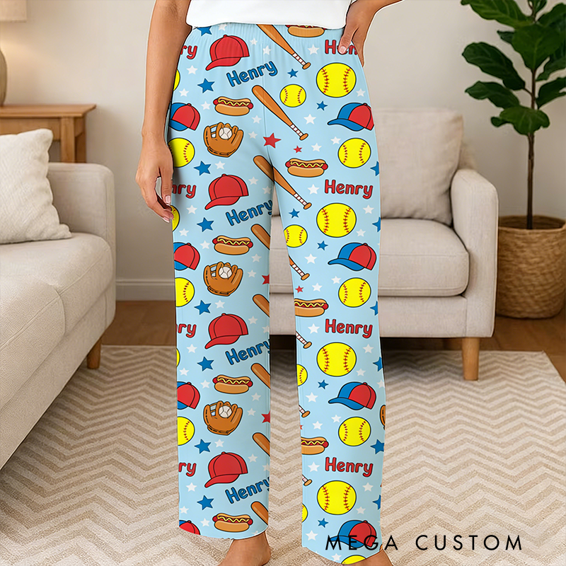 Personalized Softball Pajama Pants with Custom Name Perfect for Sports Fans