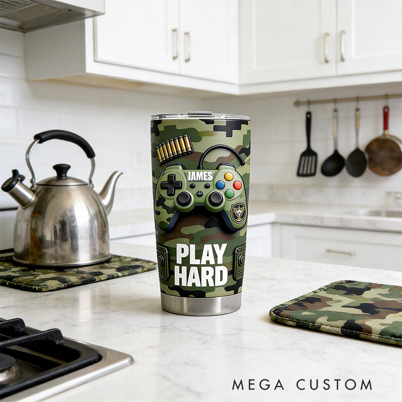 Personalized 2D Flat FPS Controller 20oz Tumbler Gamer Stainless Steel Tumbler Player Controller Video Game Tumbler Gamer Gift