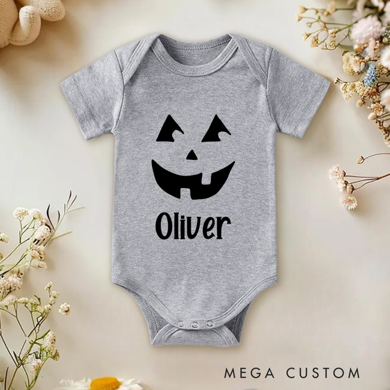 Personalized Smiling Jack O Lantern Baby Onesie Halloween Baby Shower Gift