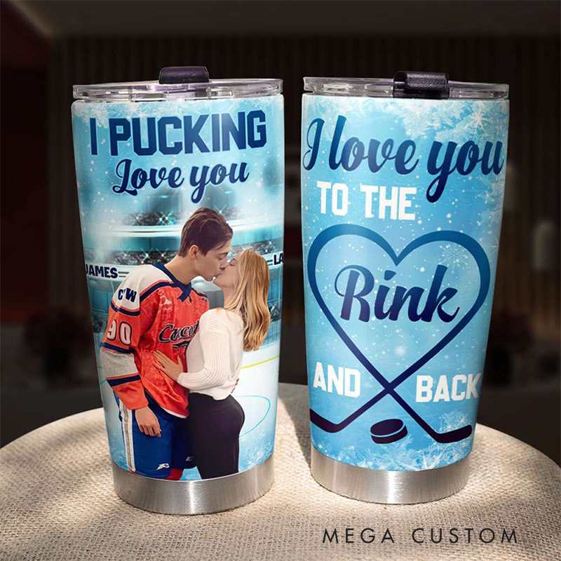 Personalized "I Pucking Love You" Ice Hockey Tumbler with Custom Photo for Couples and Ice Hockey Fans