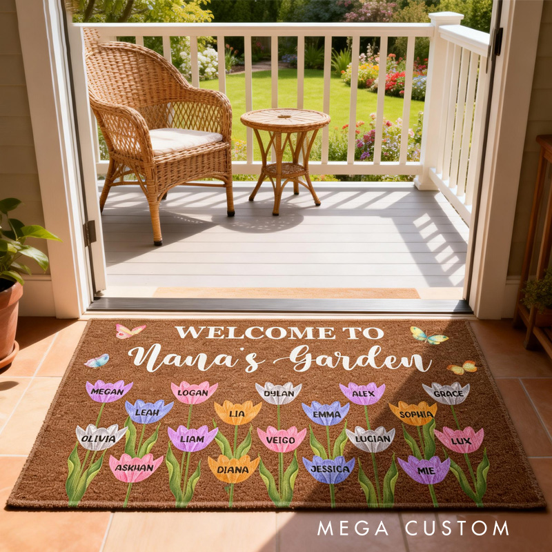 Personalized Welcome to Nana's House Doormat Custom Tulip Welcome Mat with Name for Gardening Lover Family Grandma