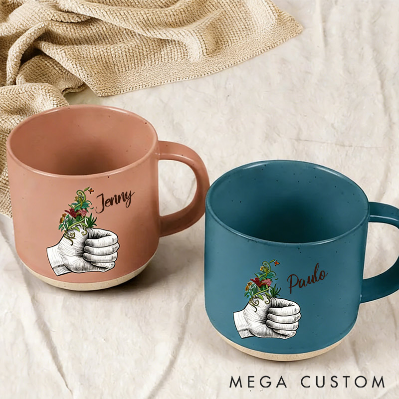 Personalized Green Thumb Ceramic Mug Custom Pottery Mug with Name Gift for Gardening Lovers
