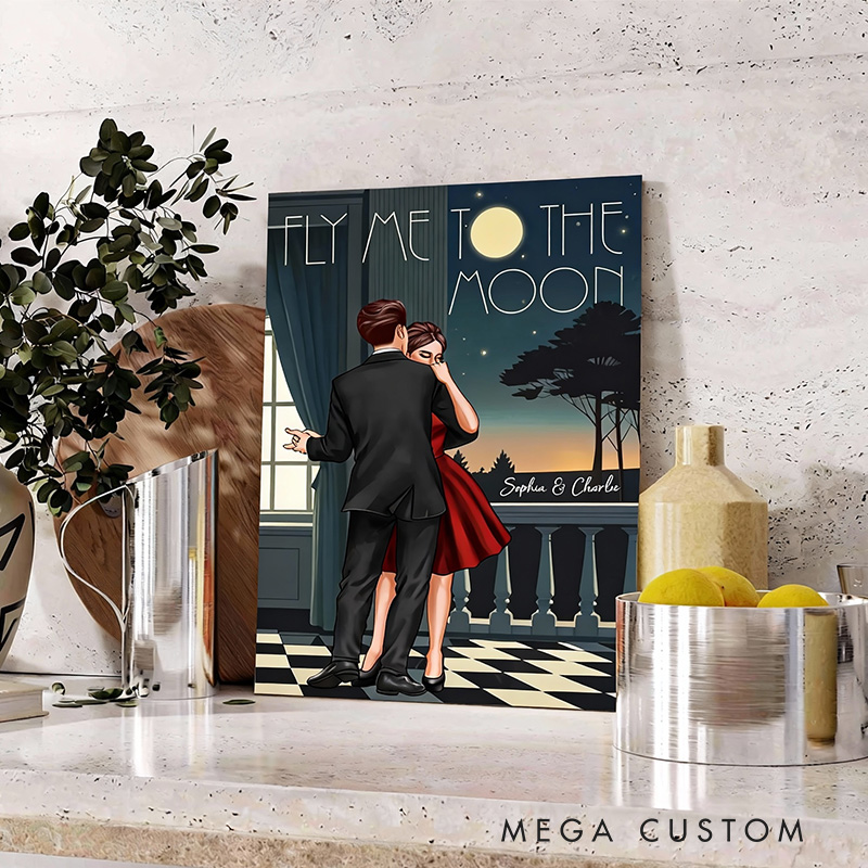 Personalized the Moon Dancing Music Wall Art For Funny Couples Poster Without Frame Custom Dance Lover Music Lover Gift Custom Portrait