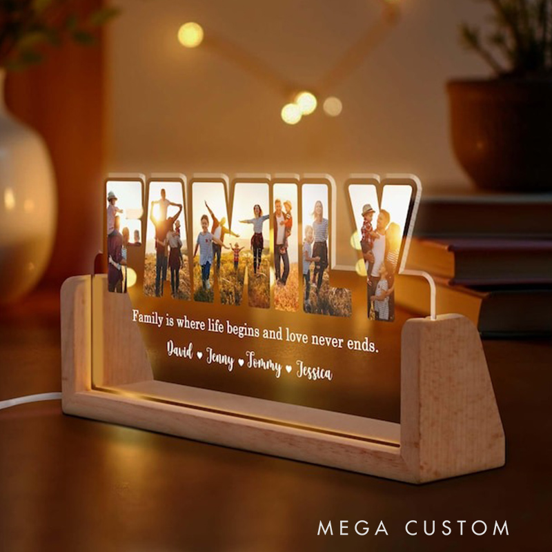 Personalized Family Photos Collage Night Light Led Light Gift for Mom Family Keepsake Gift Daughter Son Gift Gift For Dad Bedroom Decor