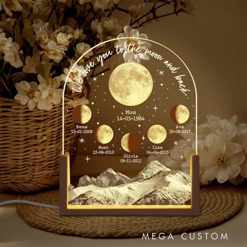 Personalized Moons Phase with Kids Names Custom Moons Phase Night Light Mother’s Day Gifts Gifts for Mom Moon Phase Night light