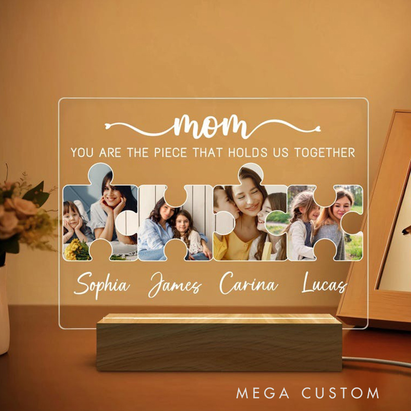 Personalized Puzzle Family Photo Lamp Custom Mother's Day Night Light Gifts for Mother Warm Parent-Child Photo Lamp Best Gifts for Her