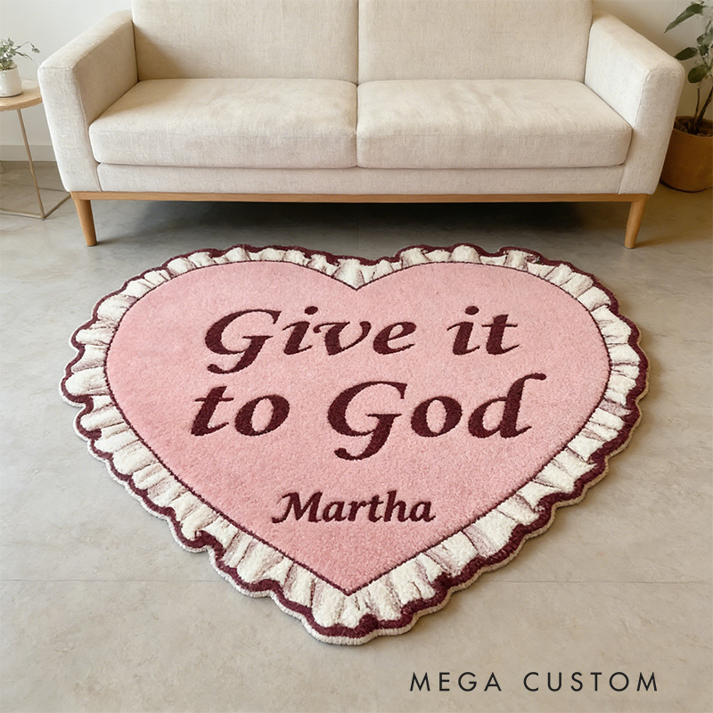 Personalize Give it to God Christian Rug with Custom Name Vintage Heart Rug Valentine Galentine Gift Trust in the Lord with all your Heart Bible Gift