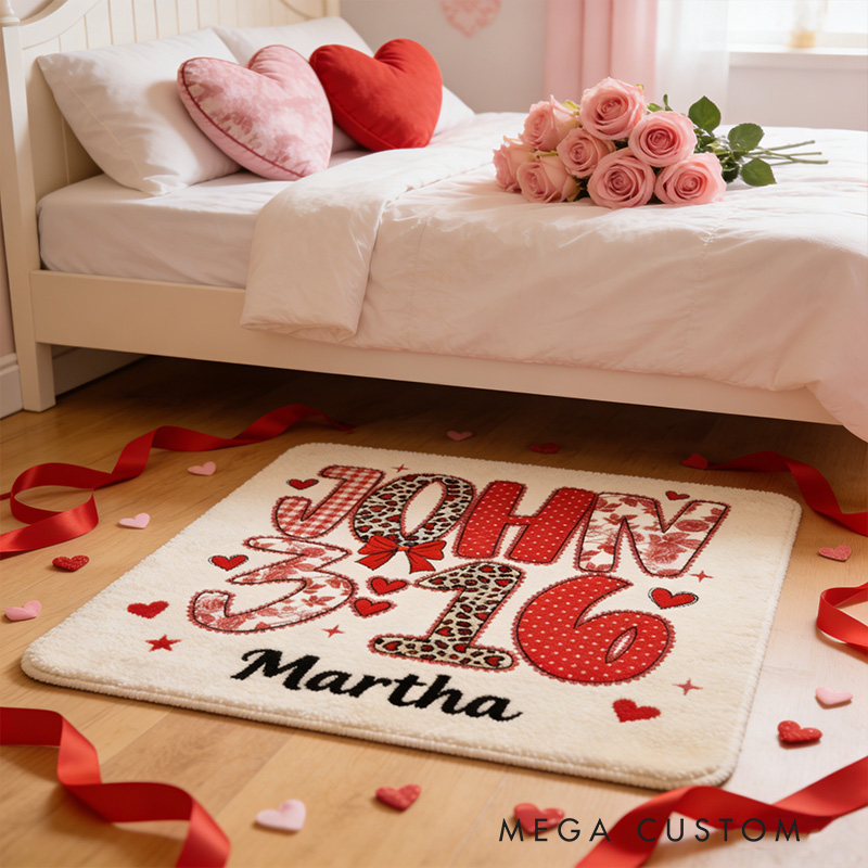 Personalize John 3:16 Christian Valentine Rug with Custom Name Preppy Valentine Bible Verses Rug Coquette Valentine Gift for Her Bible Gift