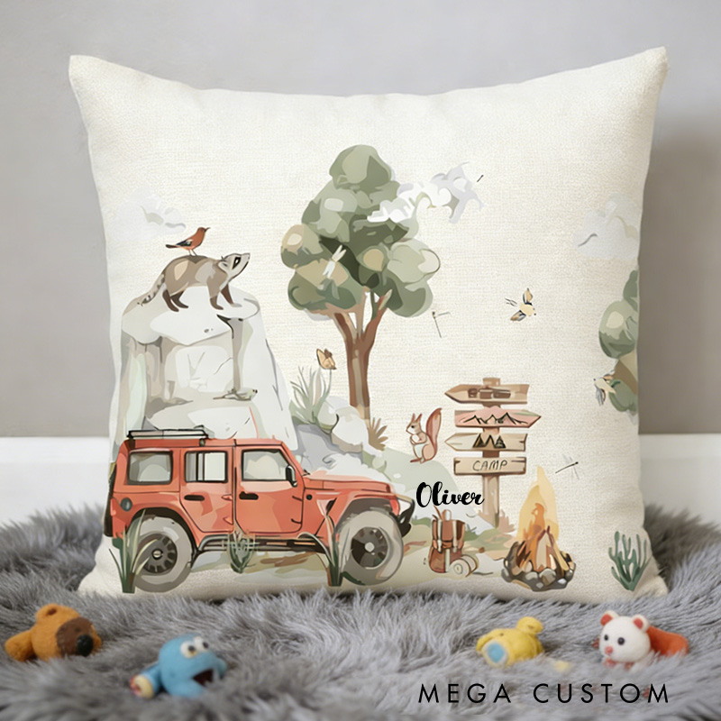 Personalized Adventure Camping Pillow Custom Kid Outdoor Pillow Children's Room Decor Outdoor Camping Lover