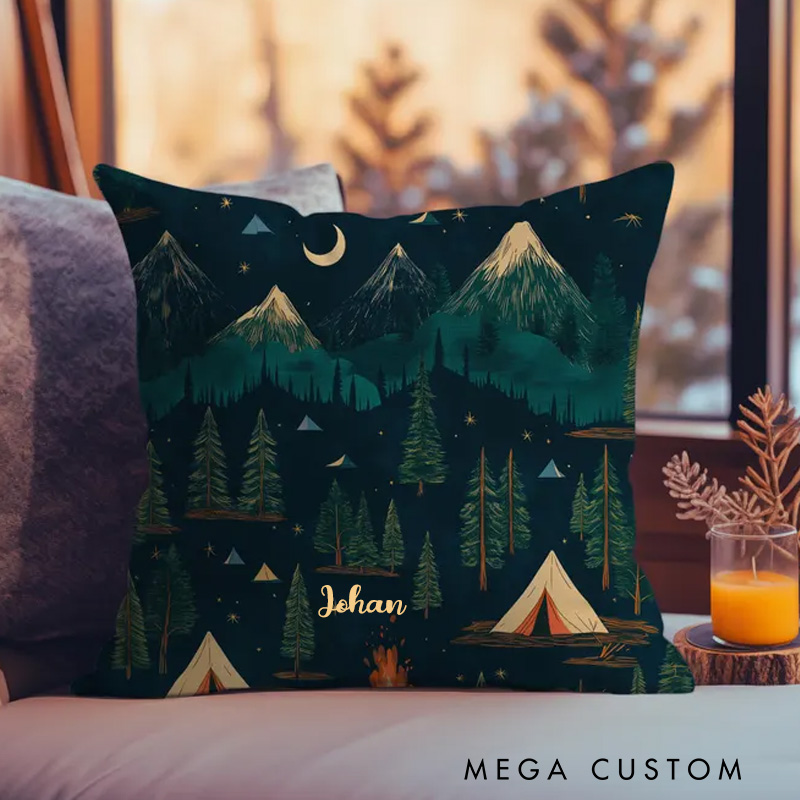 Personalized Cozy Camping Pillow Outdoor Adventure Decor Rustic Mountain Cushion Gift for Nature Lovers Travel Outdoors Lover Gift
