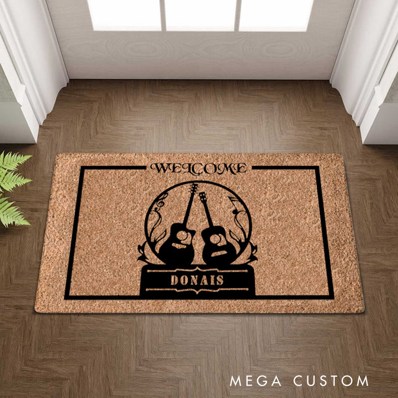 Personalized the Guitar Minimalist Doormat Mid Music Family Door Mat Welcome Mat for Music Lovers Housewarming Gifts