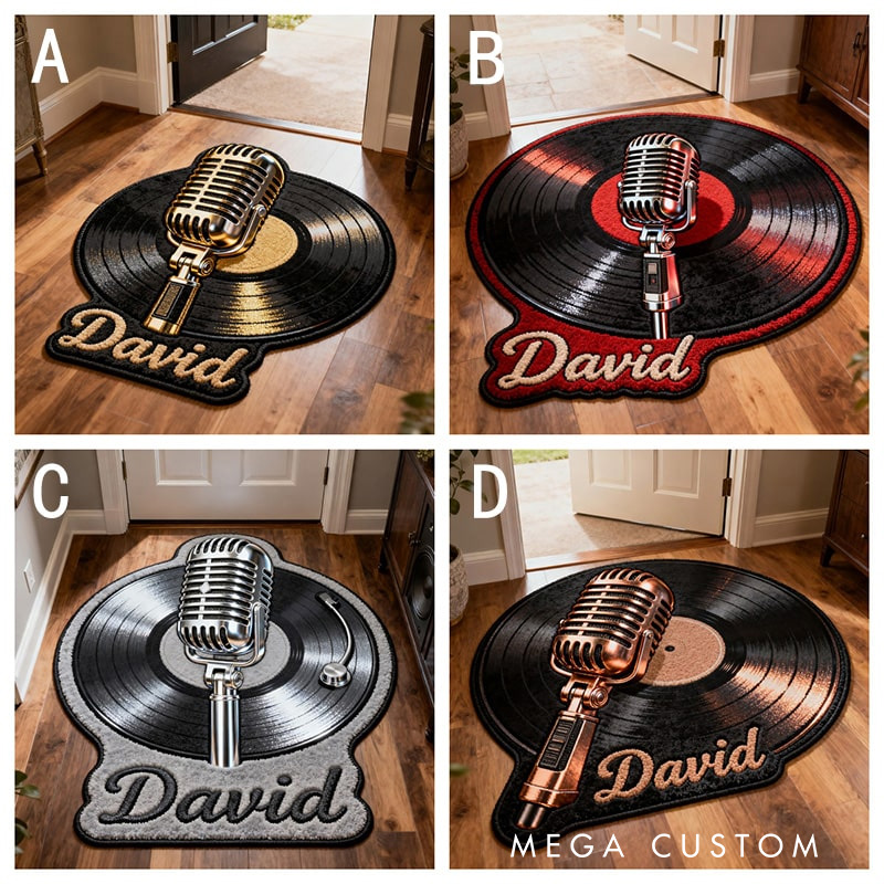 Personalized Record And Microphone Rug for Music Lovers Gift for Kids Singer Music Studio