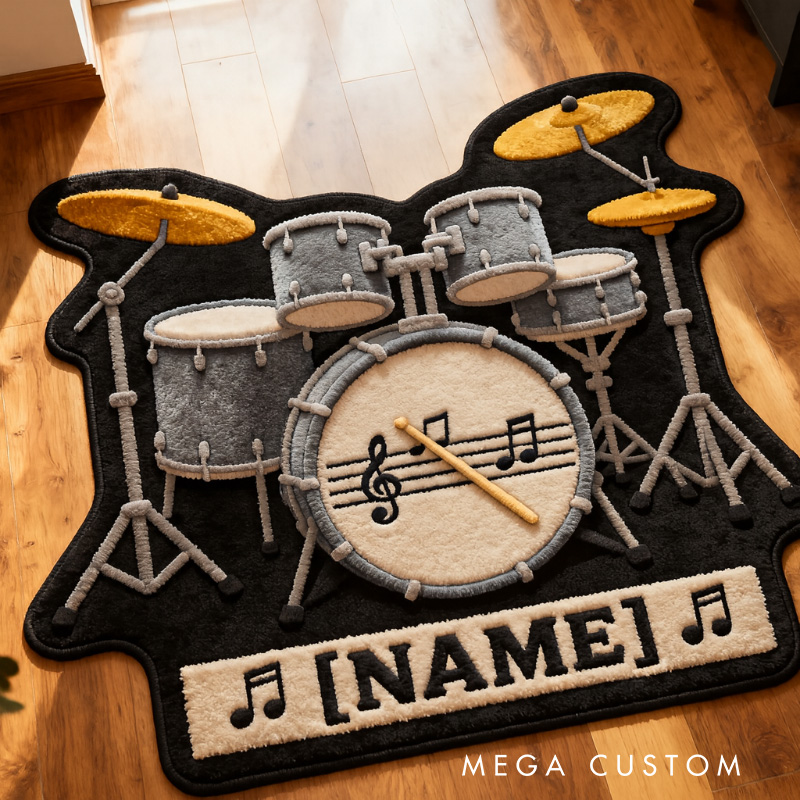 Personalized Drum Rug With Name for Music Lovers Gift for Kids Drum Player Music Studio