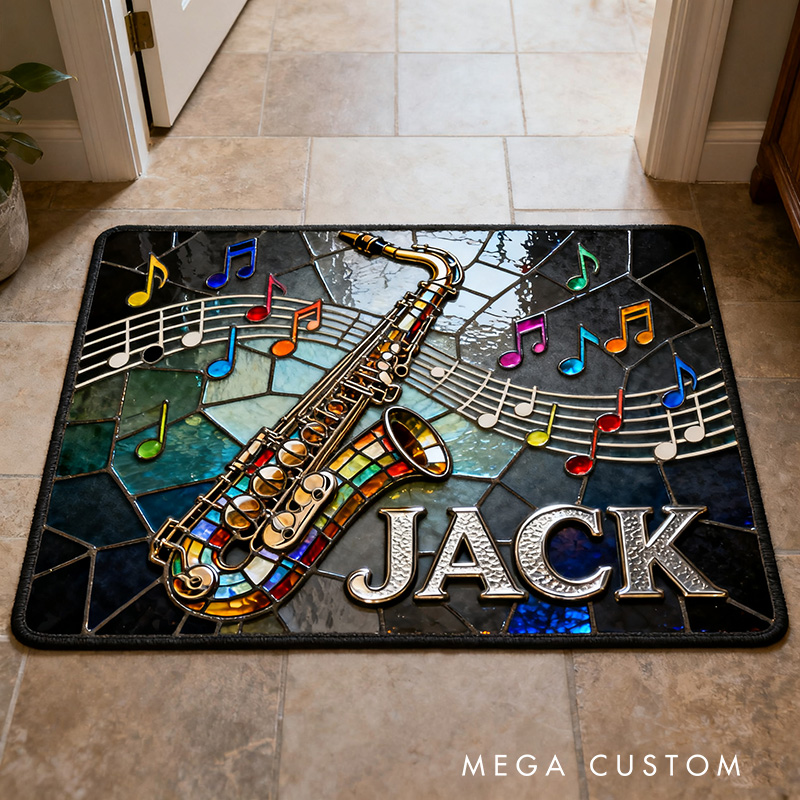 Personalized Painted Saxophone Rug for Music Lovers Gift for Kids Saxophone Player Music Studio