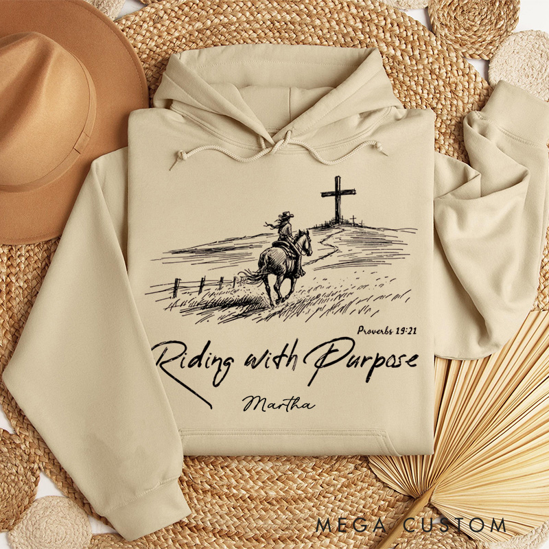 Personalized Riding with Purpose Classic Hoodies with Custom Name Riding House Western Christian Sweatshirt Faith Hoodie Christian Gift Religious Gift