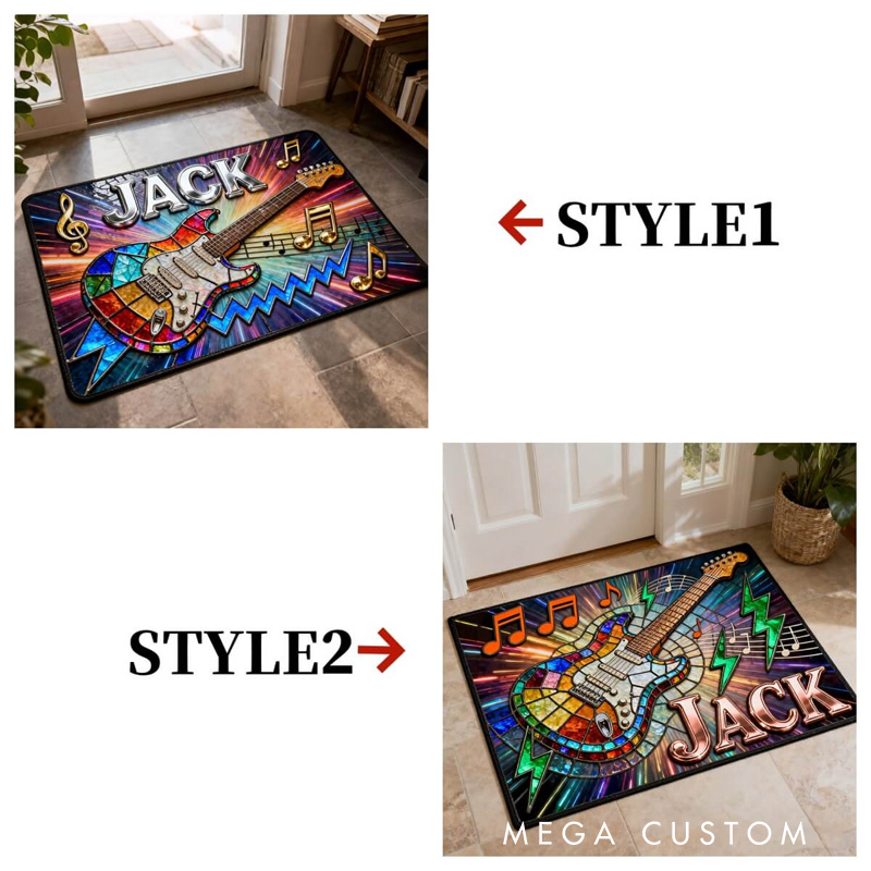 Personalized Painted Guitar Rug for Music Lovers Gift for Kids Guitar Player Music Studio