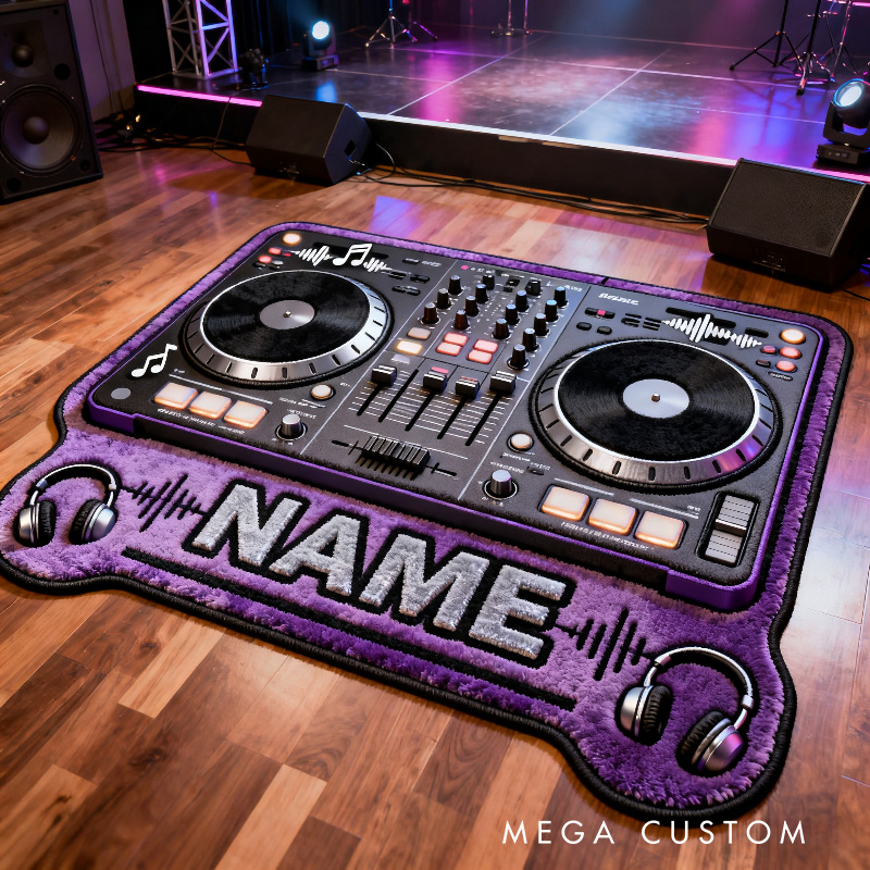 Personalized DJ Music Rug for Music Lovers Gift for Kids Singer Music Studio
