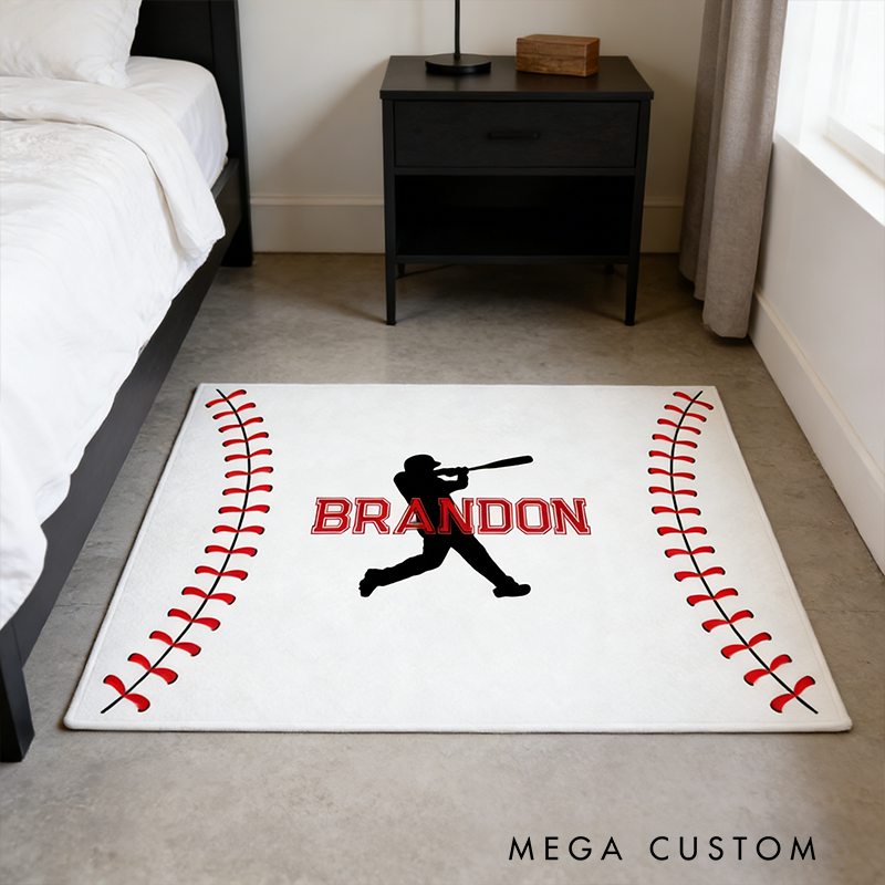 Personalized Baseball Rug with Custom Name Design for Sports Enthusiasts