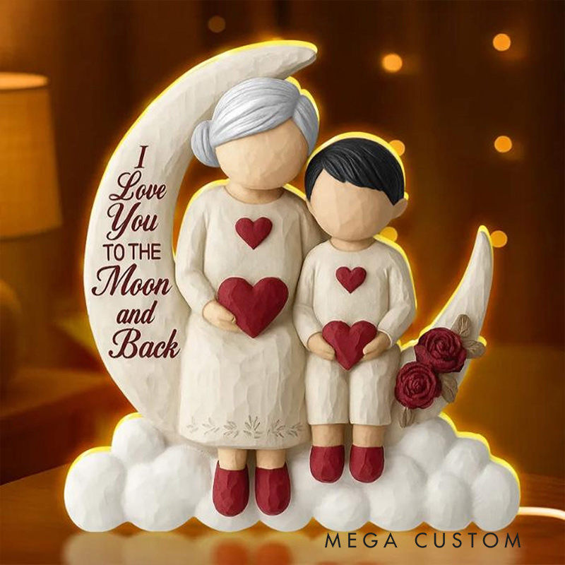Personalized Moon Light Box for Grandma and Grandkid I Love You to the Moon and Back Glow Lamp Custom Grandma Gift Birthday Gifts Night Light Decor