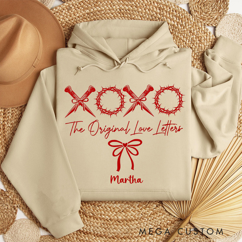 Personalized XOXO the Original Love Letters Classic Hoodies with Custom Name Retro Valentine Bow Sweatshirt Christian Valentine's Day Gift