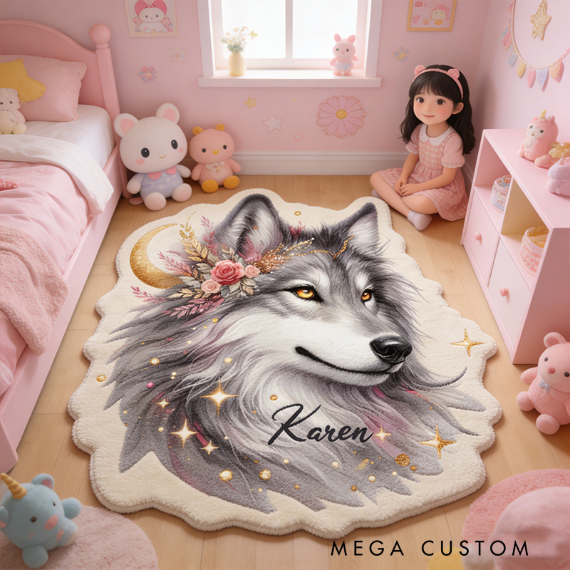 Personalized Elegant Wolf Rug Kids' Room Nature Lovers Rug Gift for Wildlife Outdoors Lover
