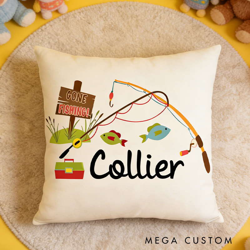 Personalized Fishing Pillow Fish and with Name Bedroom Decor Custom Fishing Theme Pillow Kid Gift for Fishing