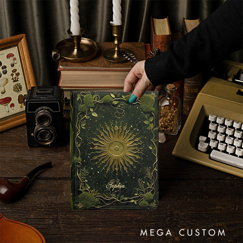 Personalized Sunroot & Moss Spellbook Hardcover Journal Forest Witch Notebook Magic Lover Gift Goblincore