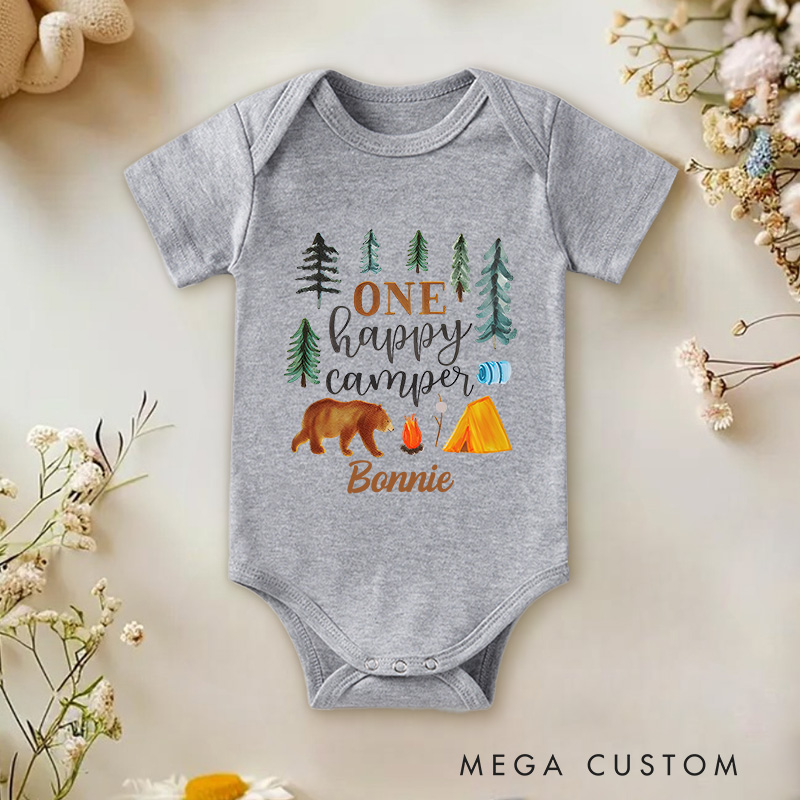Personalized One Happy Camper Baby Onesie First Birthday Gift